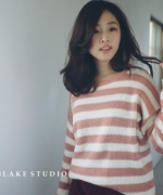 韓系甜美氣質粉紅寬條針織衫上衣
